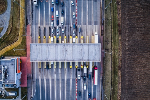 Aerial drone view on toll collection point photo