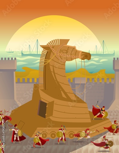 trojan troy horse ambush scene photo