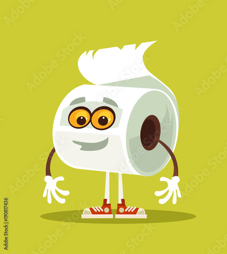 Happy smiling toilet paper character. Vector flat cartoon illustration