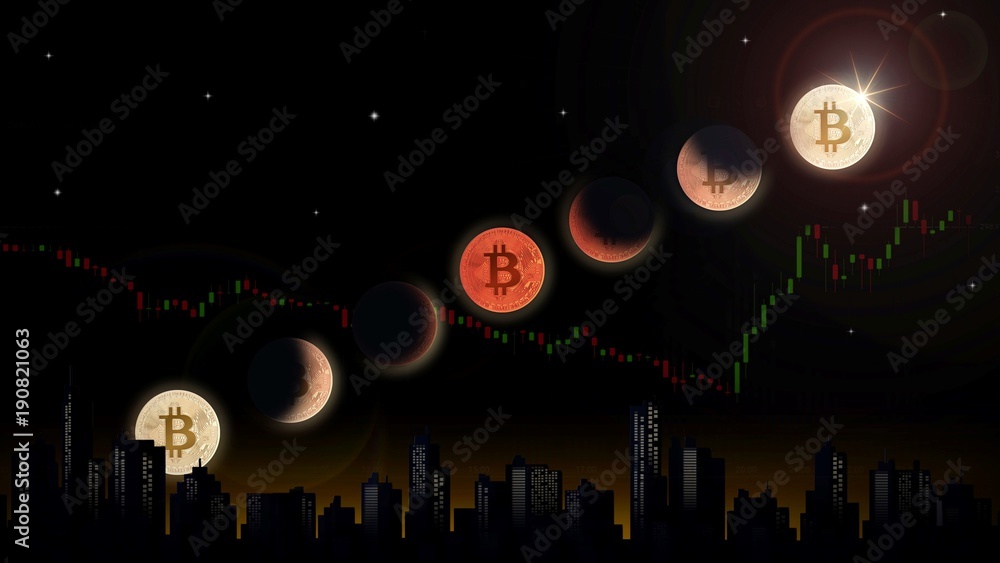 custom made wallpaper toronto digitalBitcoin lunar eclipse, 3D Illustration concept.