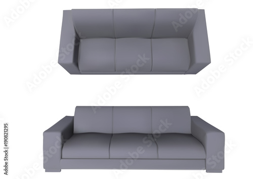  sofa, front and top view