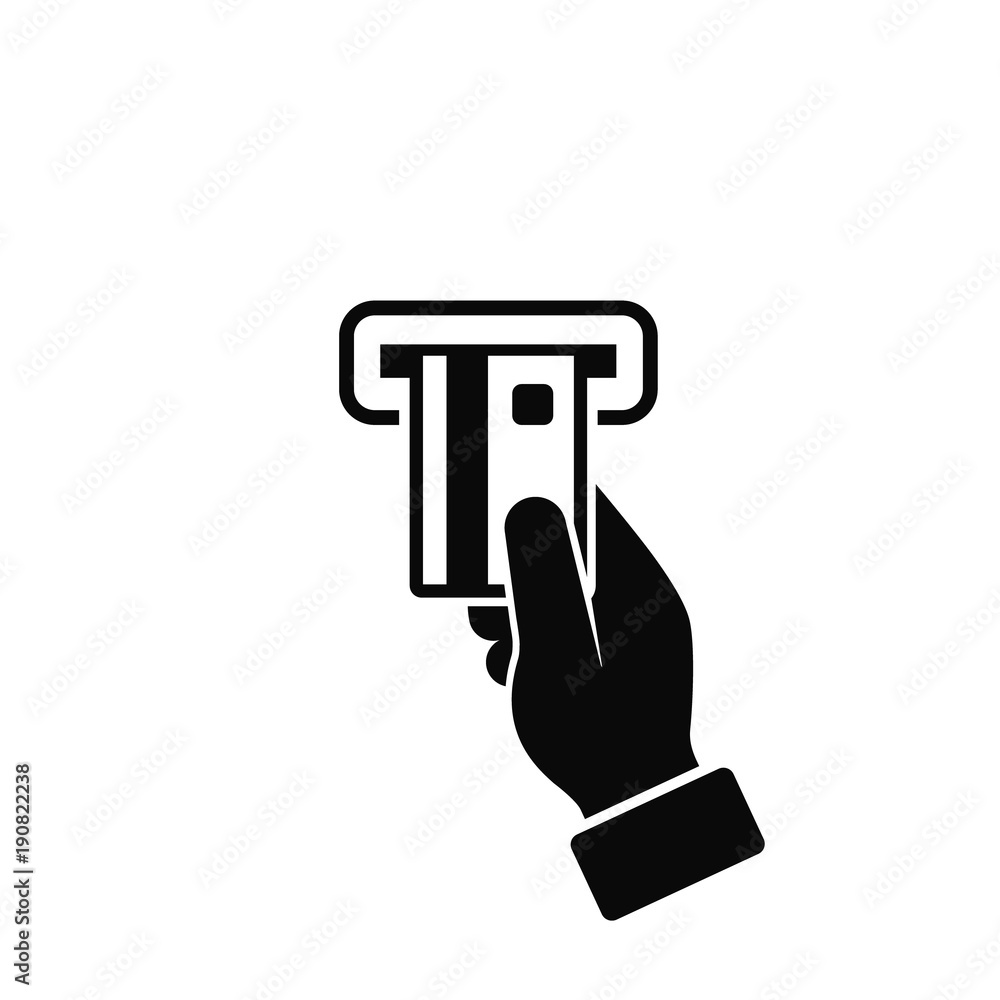 Hand Inserting ATM Card. Man Using ATM Machine Icon. Business and Finance Concept, Vector Illustration In Flat Style Hand Inserting ATM Card. Man Using ATM Machine Icon. Business and Finance Concept, Vector Illustration In Flat Style
