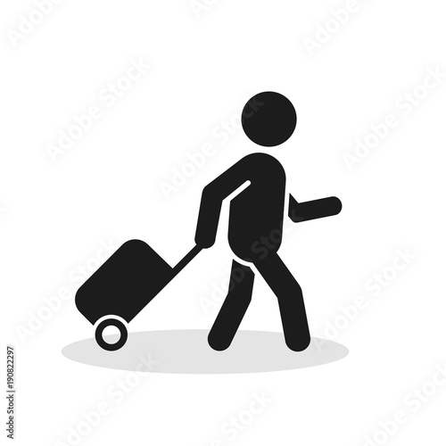 Passenger With Rolling Bag Icon. Vector isolated minimal symbol