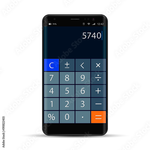 Smartphone With Calculator App, Vector realistic modern illustration