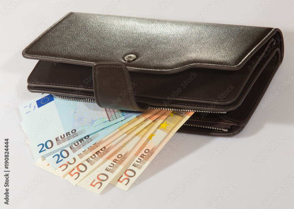 euro banknotes in leather purse euro banknotes in leather purse