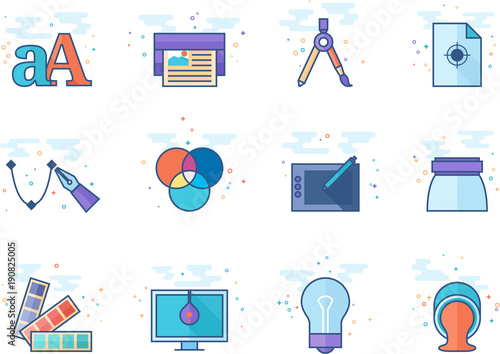 Printing & graphic design icon series in flat color style. Vector illustration.