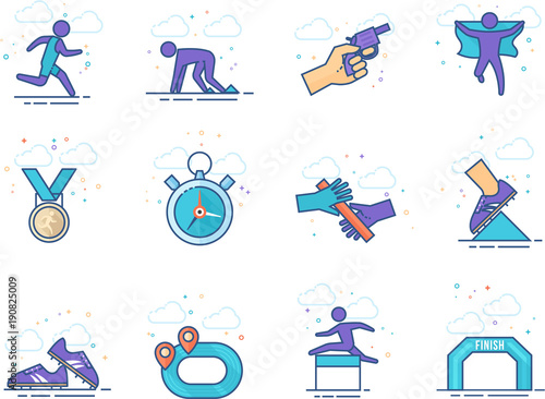 Run competition icon series in flat colors style. Vector illustration.