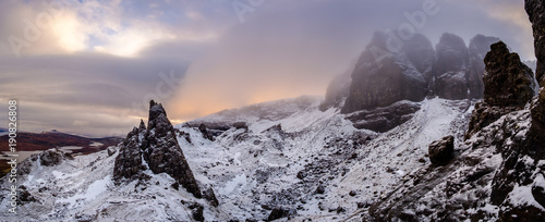 Panoramic view of the Trotternish Peninsula on the Isle of Skye. Scotland, UK