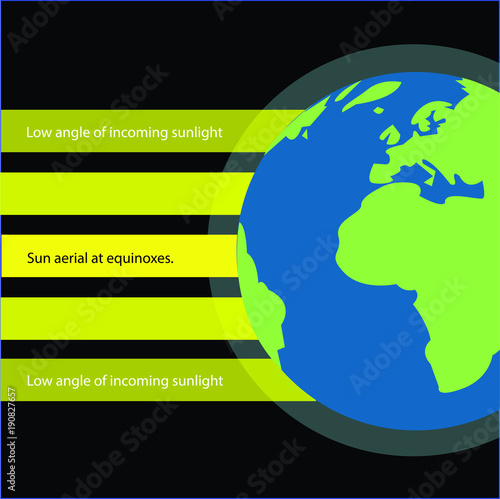 Vector illustration of the light intensity on earth. Temperature and climate on the globe.