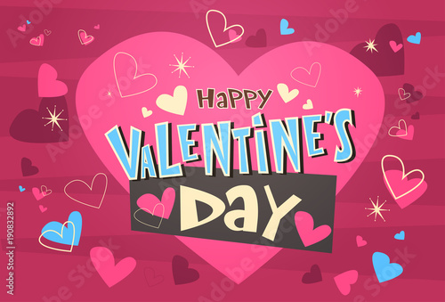Happy Valentines Day Greeting Card Retro Poster With Pink Background Vector Illustration