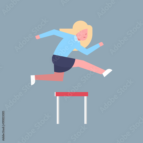 Business Woman Jumping Over Obstacle Successful Office Worker Character Businesswoman Corporate Isolated Flat Vector Illustration