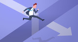Business Risk Concept With Businessman Jumping Over Gap On Arrow Chart Flat Vector Illustration