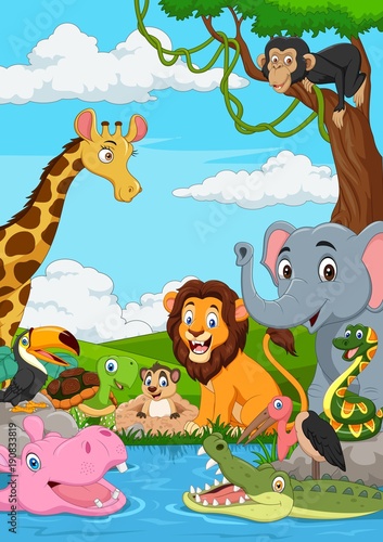 Cartoon African landscape with wild animal