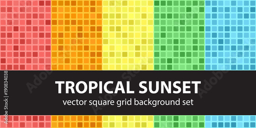 Square pattern set Tropical Sunset. Vector seamless tile backgrounds