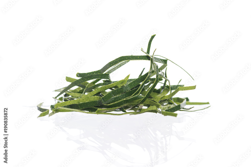 Sliced Bergamot leaf isolated on white Sliced Bergamot leaf isolated on white
