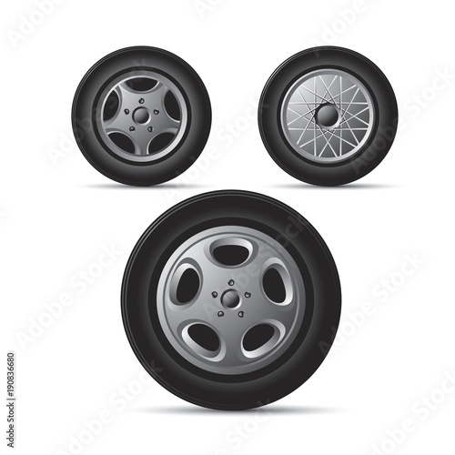 isolated car tyres with rims vector illustration