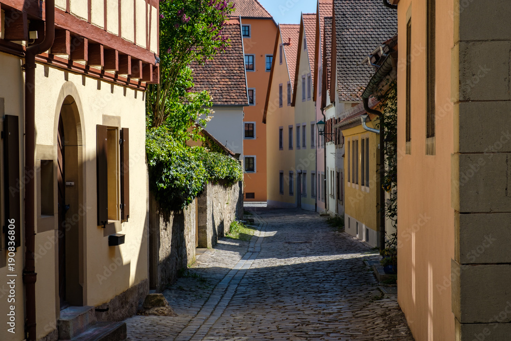 Colorful building in old street of Rothenburg ob der Tauber, Bavaria, Germany.