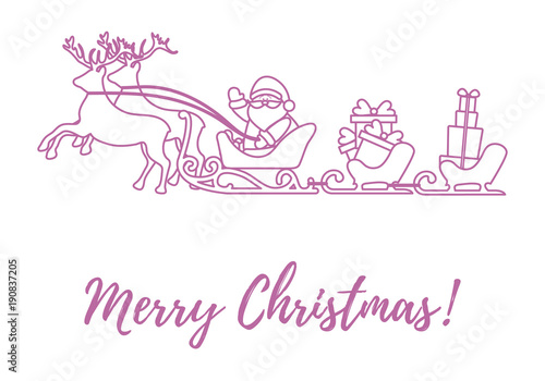 Santa Claus with Christmas presents in sleighs with reindeers. New Year and Christmas illustration.