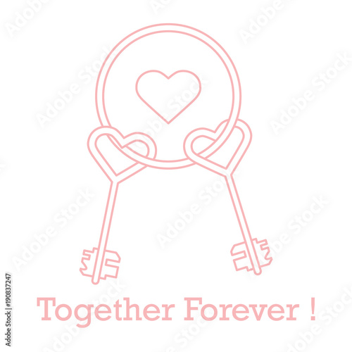 Keys in heart shape and the words together forever