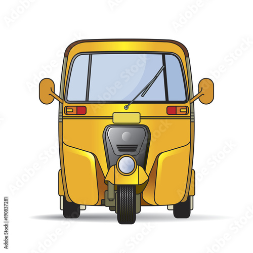 yellow color three wheeler vector cartoon