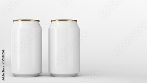 Two small white and gold aluminum soda cans mockup on white background