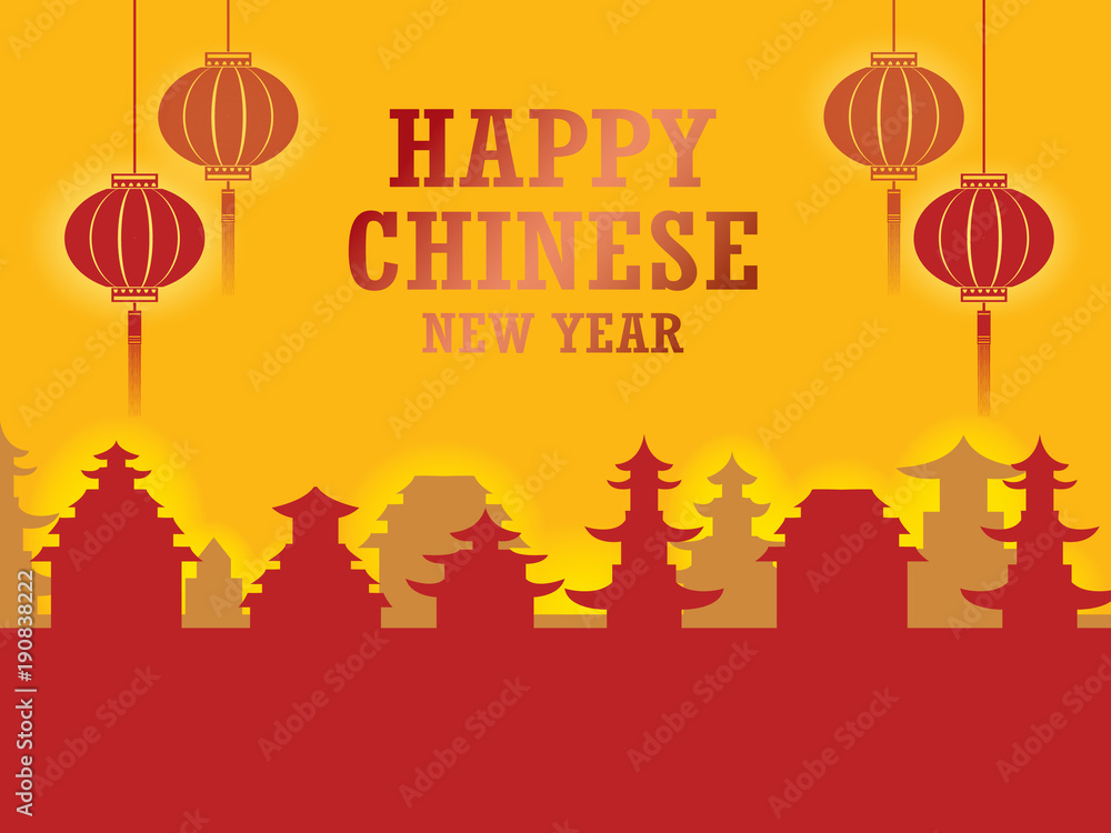 Chinese paper cut style Chinese New Year background, creative flat design greeting card template. firecracker, Flowers and Clouds, Temple pagoda house. China Lantern. Chinese paper cut style Chinese New Year background, creative flat design greeting card template. firecracker, Flowers and Clouds, Temple pagoda house. China Lantern.