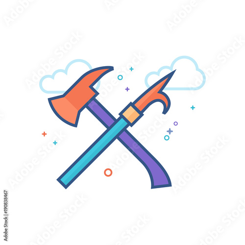 Fireman tools icon in outlined flat color style. Vector illustration.