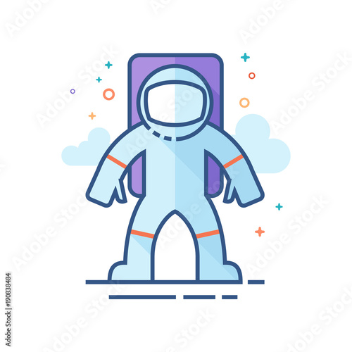 Astronaut icon in outlined flat color style. Vector illustration.