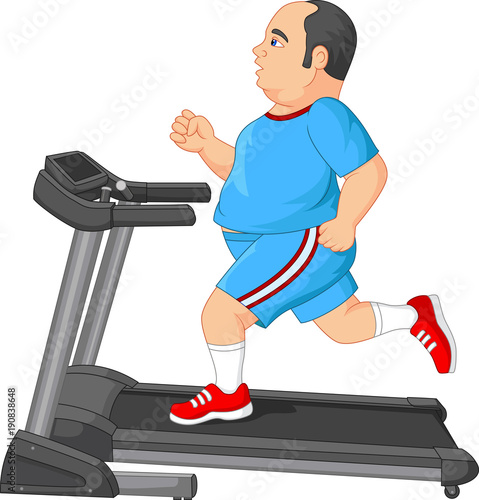 Fat man running on treadmill