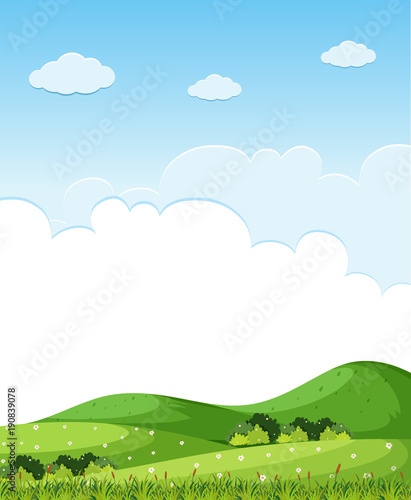 Background scene with green grass on the hills