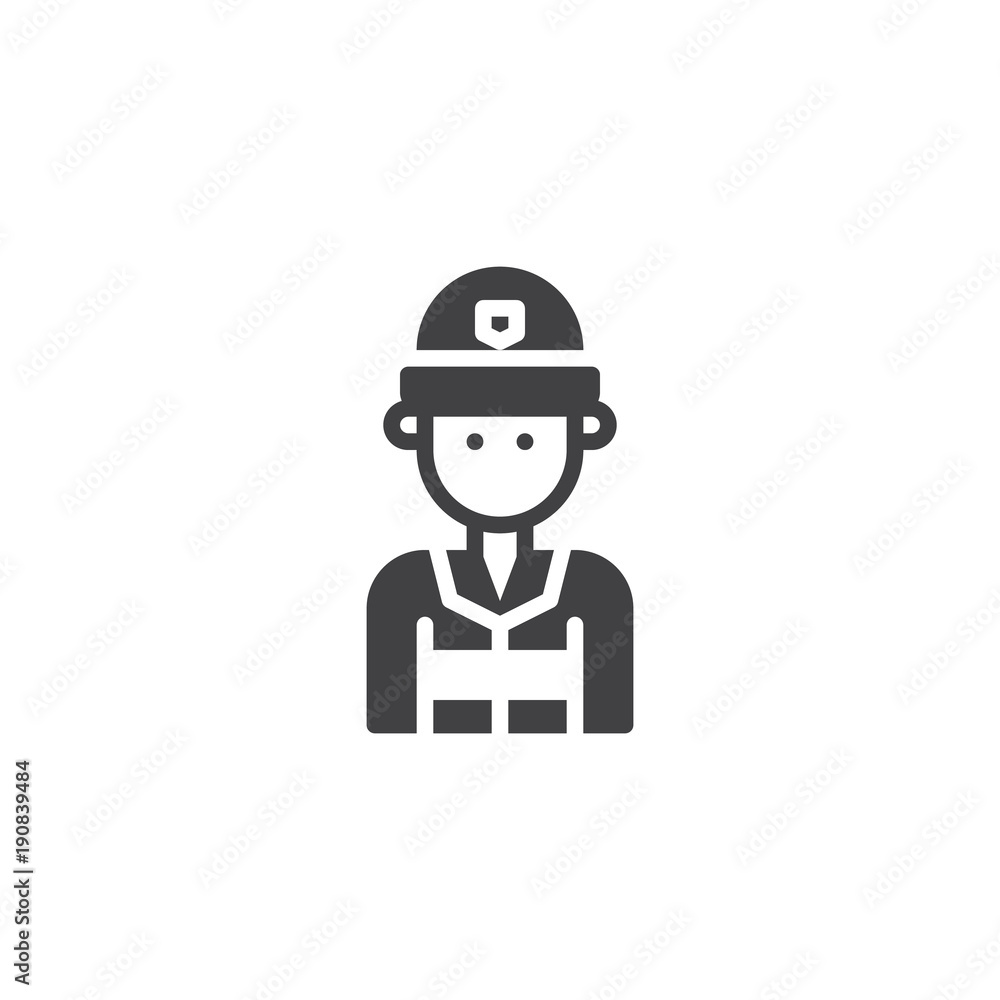 Fireman icon vector, filled flat sign, solid pictogram isolated on white. Firefighter symbol, logo illustration.