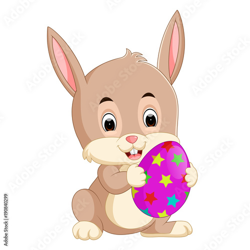 Cartoon little bunny holding Easter egg
