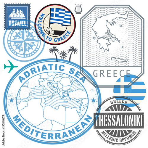 Travel stamps or symbols set Greece