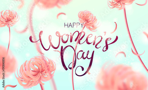 8 March Happy International Women`s Day background. Floral Greeting card, Paper cut flowers and leaves, holiday pattern, trendy Frame. Paper art Design, drawn vector Template, Banner, decor. 