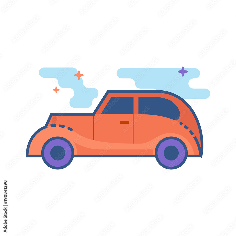Vintage car icon in outlined flat color style. Vector illustration.