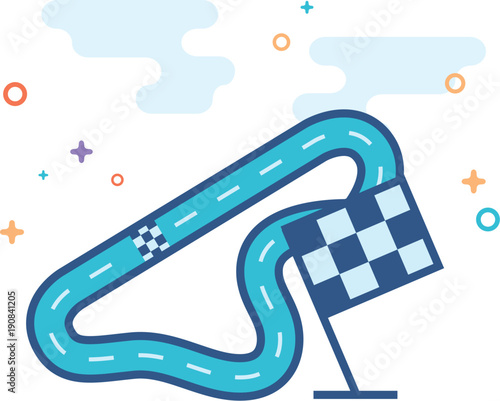 Race circuit icon in outlined flat color style. Vector illustration.