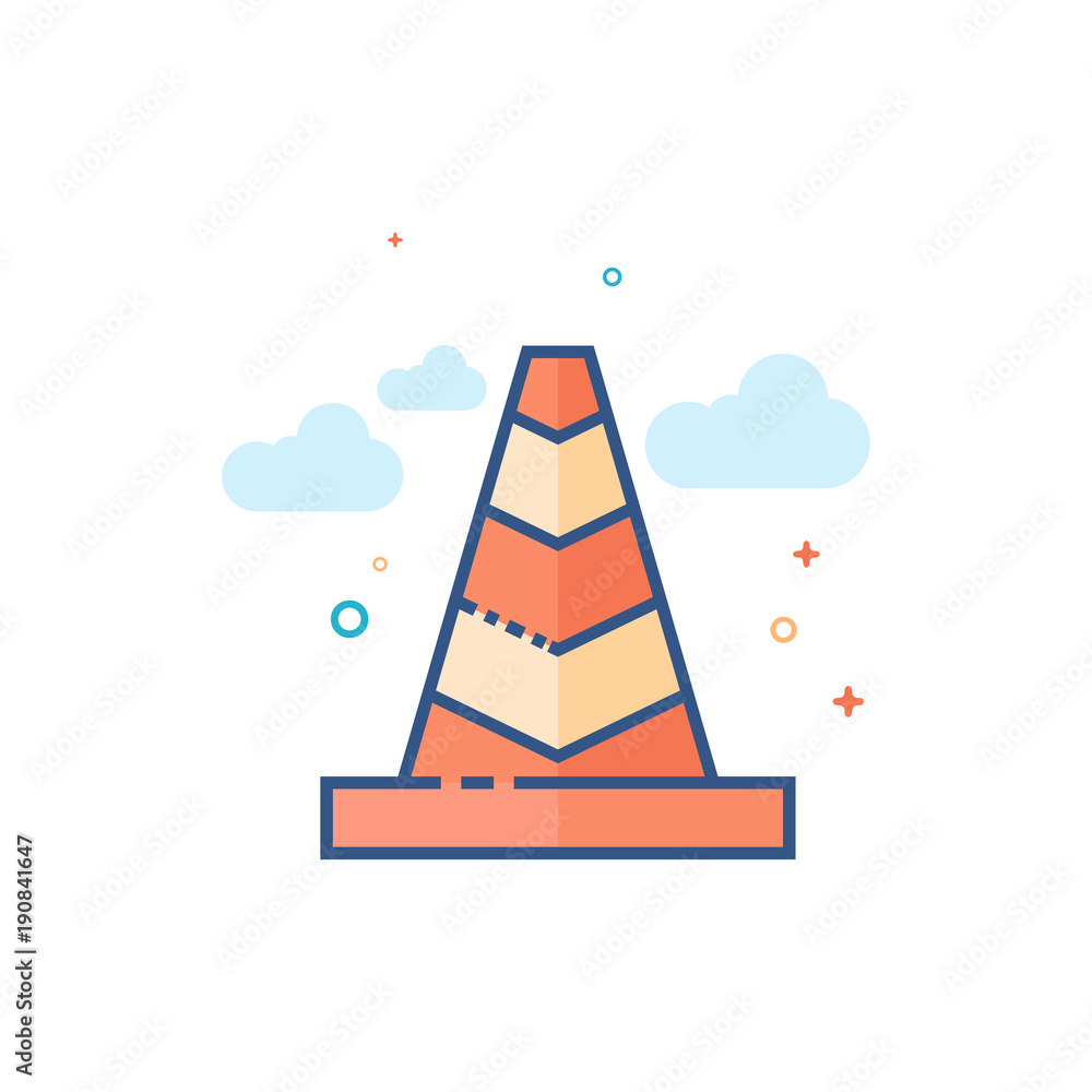 Traffic cone icon in outlined flat color style. Vector illustration. Traffic cone icon in outlined flat color style. Vector illustration.