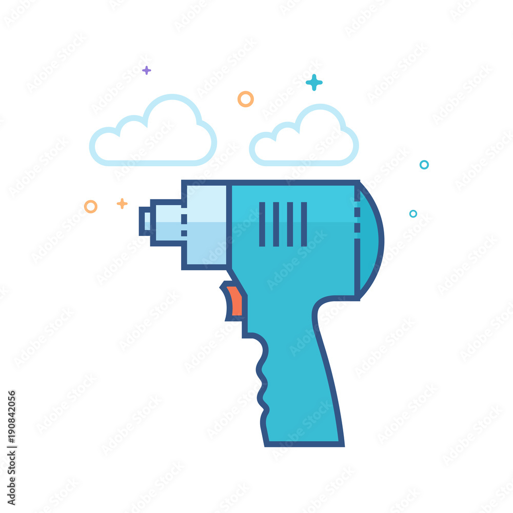 Electric screwdriver icon in outlined flat color style. Vector illustration.