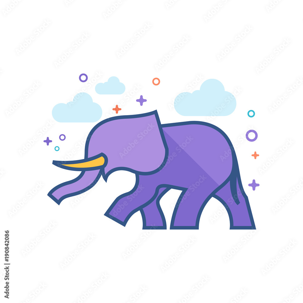 Obraz premium Elephant icon in outlined flat color style. Vector illustration.