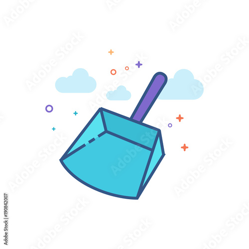 Dustpan icon in outlined flat color style. Vector illustration.