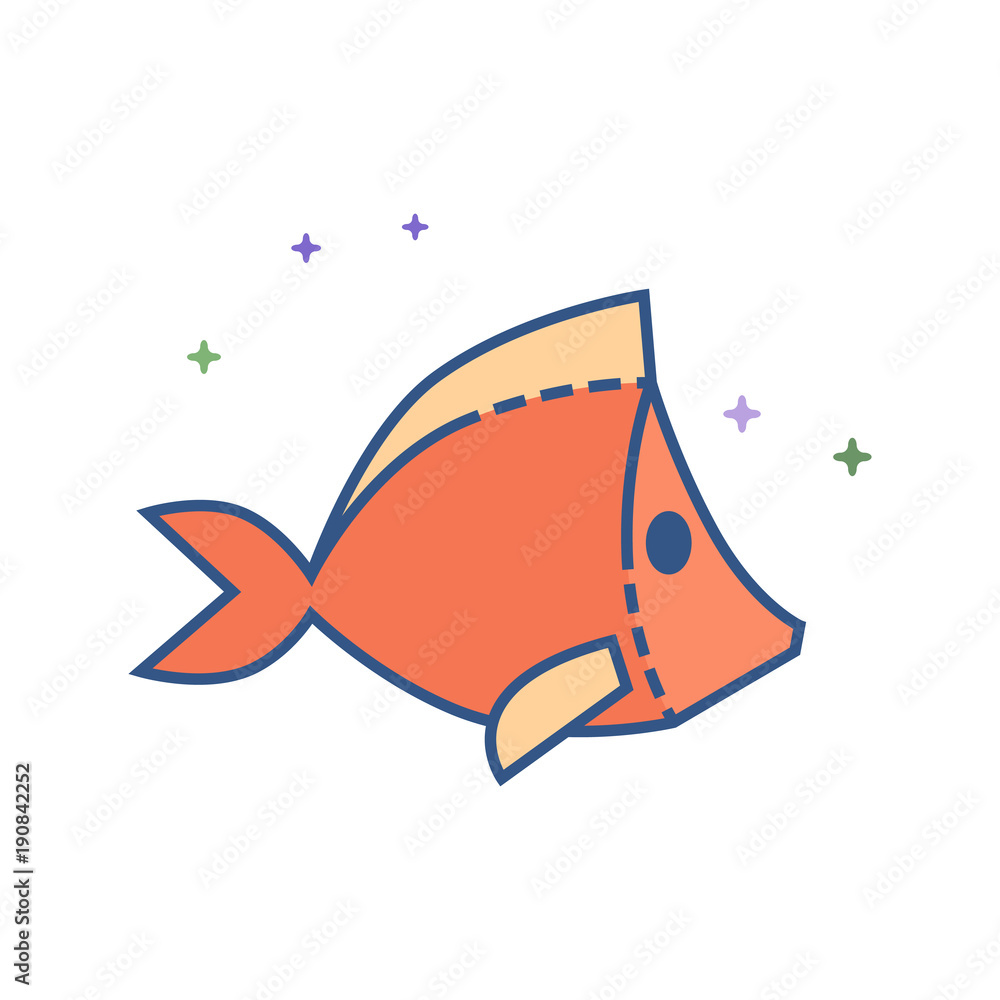Fototapeta premium Hooked fish icon in outlined flat color style. Vector illustration.
