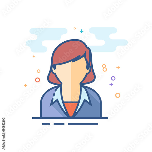 Female receptionist icon in outlined flat color style. Vector illustration.