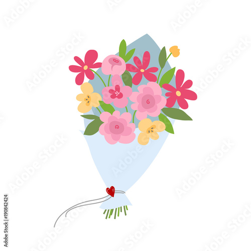 Spring bouquet of flowers. Valentines day, Wedding bouquet flowers, birthday bouquet flowers. Vector illustration in flat design photo
