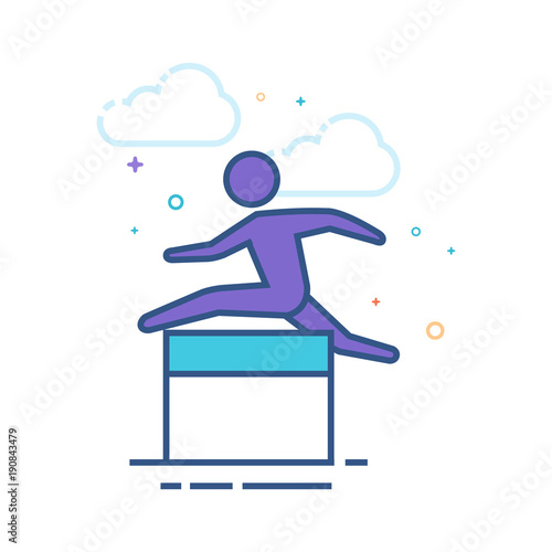 Hurdle run icon in outlined flat color style. Vector illustration.