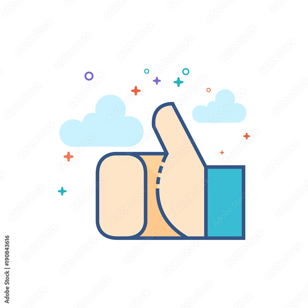 Thumb up hand icon in outlined flat color style. Vector illustration. Thumb up hand icon in outlined flat color style. Vector illustration.