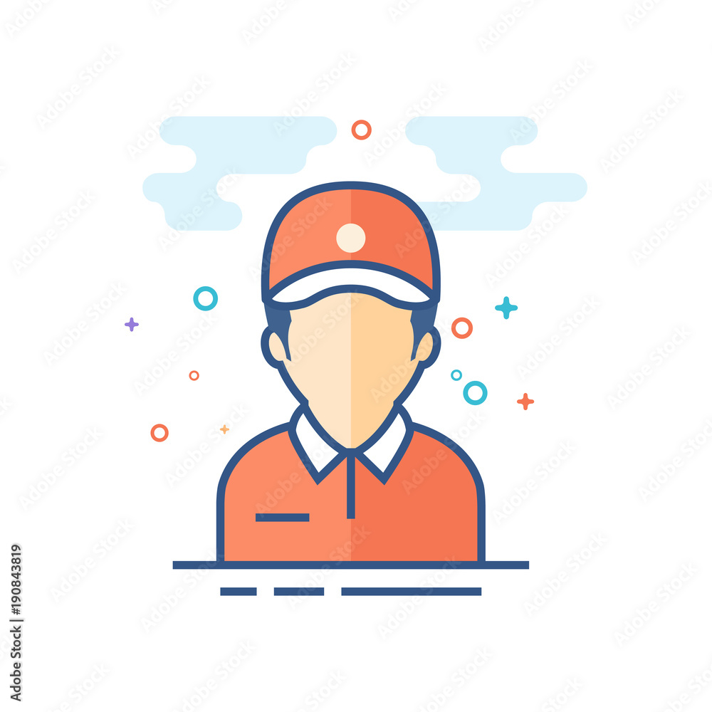 Delivery man icon in outlined flat color style. Vector illustration. Delivery man icon in outlined flat color style. Vector illustration.
