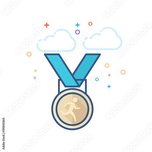 Athletic medal icon in outlined flat color style. Vector illustration.