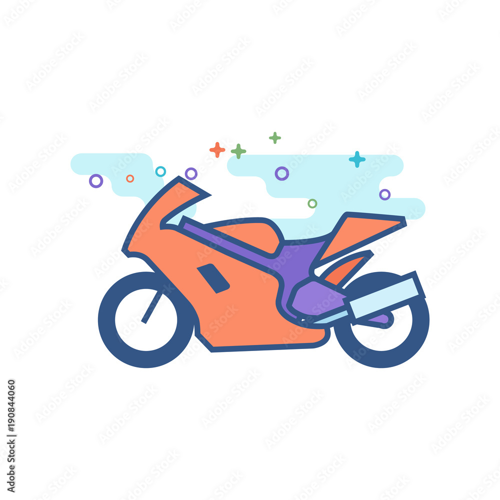 Motorcycle icon in outlined flat color style. Vector illustration.
