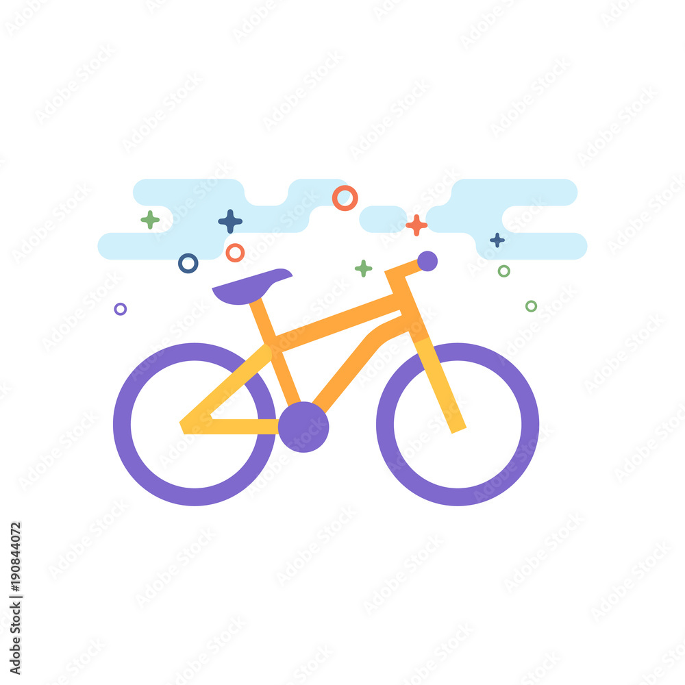 Mountain bike icon in outlined flat color style. Vector illustration. Mountain bike icon in outlined flat color style. Vector illustration.