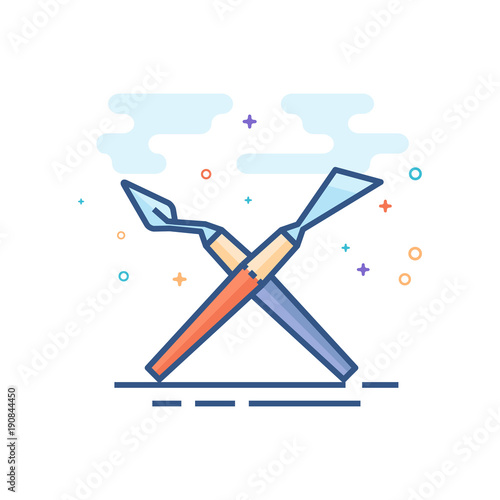 Painting spatula icon in outlined flat color style. Vector illustration.